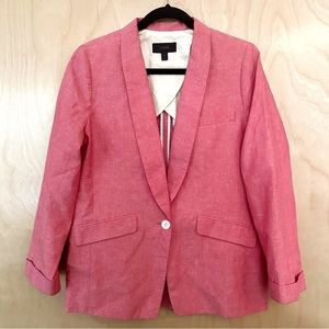 J. Crew Barbie Pink Cotton Linen Unstructured One Button Blazer Jacket Size 12